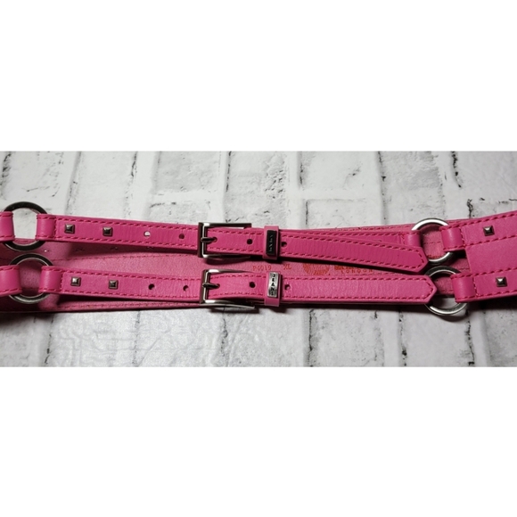 PEPE JEANS LONDON BELT PINK  GENUINE ITALIAN LEATHER DOUBLE BUCKLE METAL STUDS main image 8